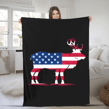 Discover Patriotic US Flag Colored Moose Reindeer Elch Fleece Blankets