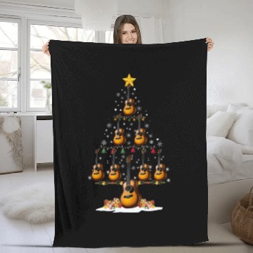 Discover Guitar Christmas Tree Xmas Funny Gift Fleece Blankets