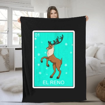 Discover El Reno Reindeer Card Mexican Lottery Christmas Fleece Blankets