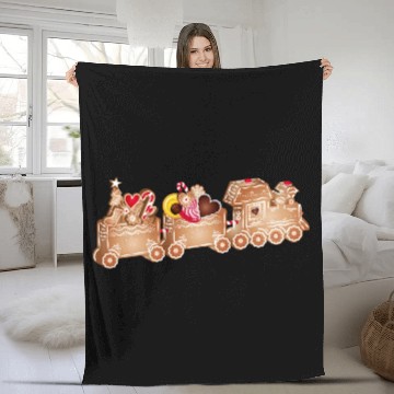 Discover magical 3D gingerbread train for Christmas Fleece Blankets
