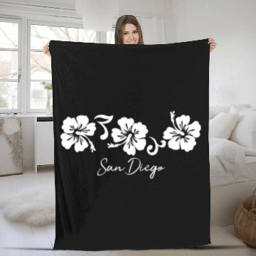 Discover San Diego California Hibiscus Flower Fleece Blankets