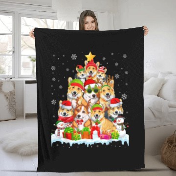 Discover Cool Corgi Tree Christmas Lights Dog Lover Fleece Blankets