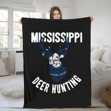 Discover Mississippi Deer Hunting Buck Stag Hunter Fleece Blankets
