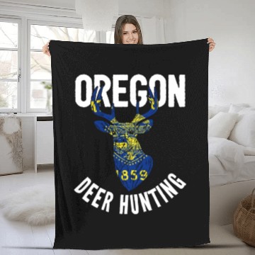 Discover Oregon Deer Hunting Buck Stag Hunter Fleece Blankets