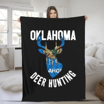Discover Oklahoma Deer Hunting Buck Stag Hunter Fleece Blankets