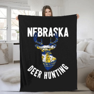 Discover Nebraska Deer Hunting Buck Stag Hunter Fleece Blankets