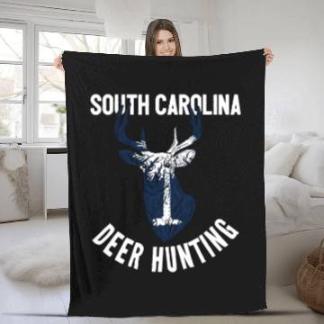 Discover South Carolina Deer Hunting Buck Stag Hunter Fleece Blankets