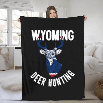 Discover Wyoming Deer Hunting Buck Stag Hunter Fleece Blankets