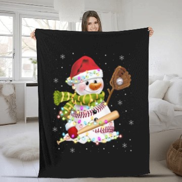 Discover Christmas Baseball Bat Snowman Santa Snowflake Fleece Blankets