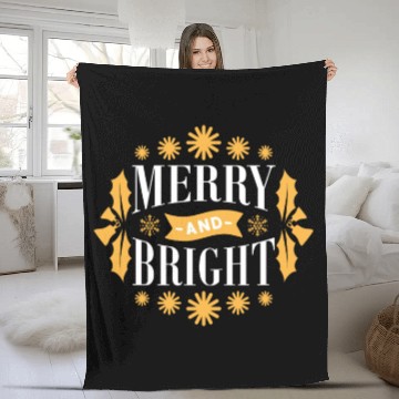 Discover Merry And Bright Snowflakes Mistletoe Xmas Holiday Fleece Blankets