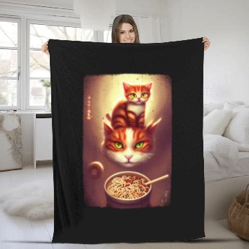Discover kawaii Japanese cat ramen noodles bowl Fleece Blankets