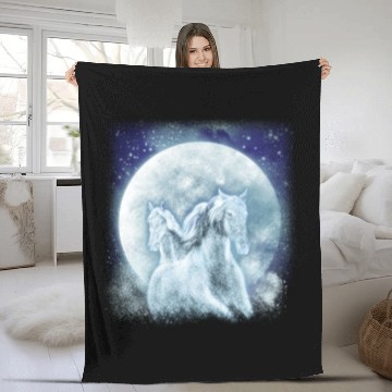 Discover Two White Horses In The Moonlight Horse Fleece Blankets