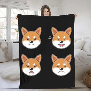 Discover Funny Shiba Inu Dog Cartoon Faces Fleece Blankets
