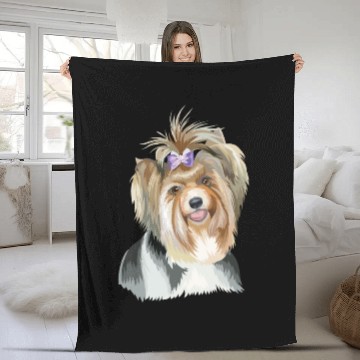 Discover Cute Biewer Terrier Dog Watercolor Painting Fleece Blankets