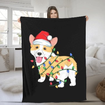 Discover Corgi Christmas Tree Xmas Lights Dog Lover Fleece Blankets