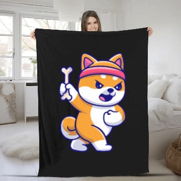 Discover Cute Shiba Inu dog In gym Fleece Blankets