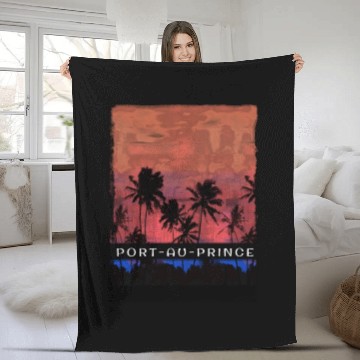 Discover Port au Prince Haiti Vacation Souvenir Palm Tree Fleece Blankets