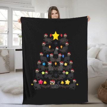 Discover Black Cat christmas light funny cat lover Fleece Blankets