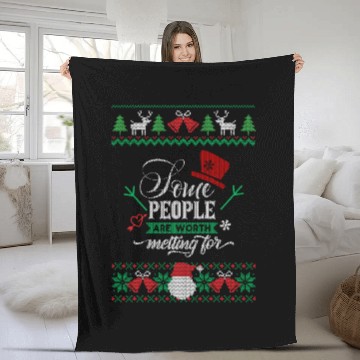 Discover funny snowman Christmas ugly sweater Fleece Blankets