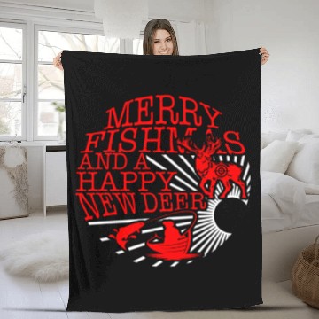 Discover Christmas Fleece Blankets, Merry Fishmas And Happy New Deer