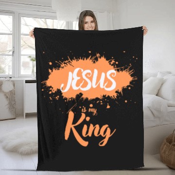 Discover JESUS is my King orange light Fleece Blankets