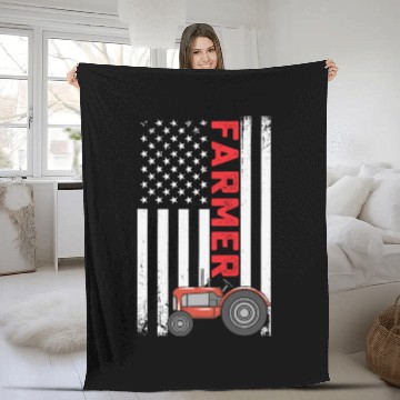 Discover Flag with Tractor Patriotic Farmer Farming Gift Fleece Blankets