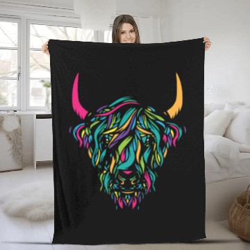Discover Funny Cow highland cow animal colorful Fleece Blankets