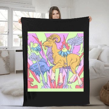 Discover A goat and a fish in a fantasy garden Fleece Blankets