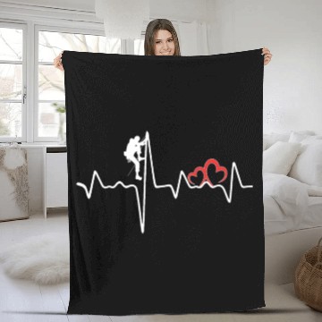 Discover Rock Climbing EKG Heartbeat Love Mountain Climber Fleece Blankets