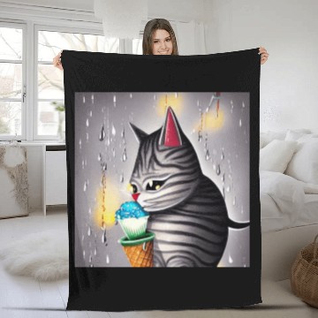 Discover cut cat love ice cream Fleece Blankets