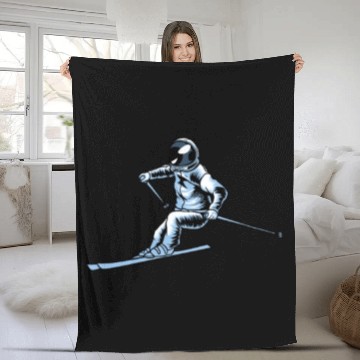 Discover Skiing Skier Astronaut Fleece Blankets