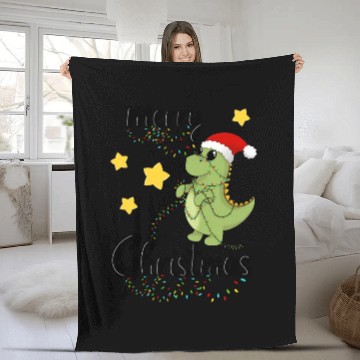 Discover Dino celebrates christmas - Merry Christmas black Fleece Blankets