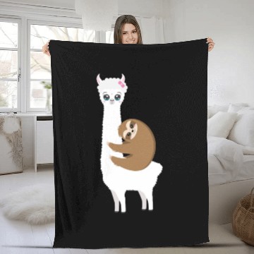 Discover Cute kawaii llama with sloth Fleece Blankets