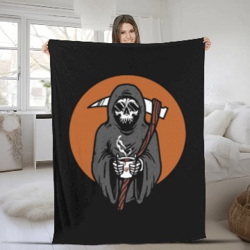 Discover Humorous Grim Reaper Coffee Lover Fleece Blankets