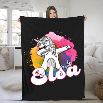Discover ELSA - Beautiful name with dabbing unicorn Fleece Blankets