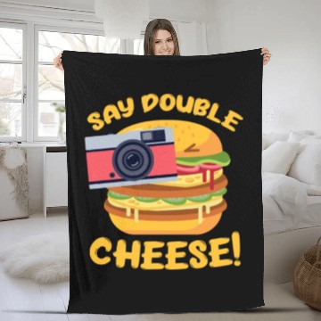 Discover Say Double Cheese Burger Fleece Blankets