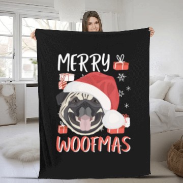 Discover Pug Merry Christmas Fleece Blankets