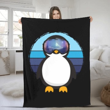 Discover retro penguin goggles Fleece Blankets