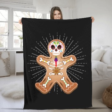 Discover Gingerbread man Sugar Skull decor for Christmas Fleece Blankets