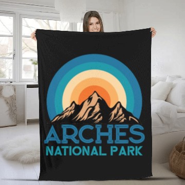 Discover Cool Vintage Retro Arches National Park Mountain Fleece Blankets