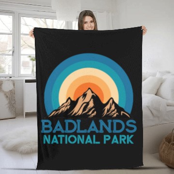 Discover Cool Vintage Retro Badlands National Park Mountain Fleece Blankets