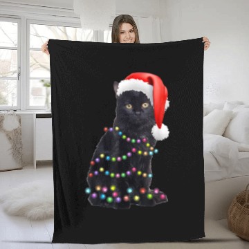 Discover Black Cat Christmas Light Funny Cat Love Christmas Fleece Blankets