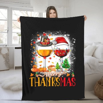 Discover Merry Thanksmas Santa Hat Thanksgiving Christmas Fleece Blankets
