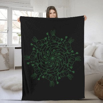 Discover Green rabbit line art Fleece Blankets