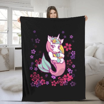 Discover Sweet girl unicorn mermaid Fleece Blankets