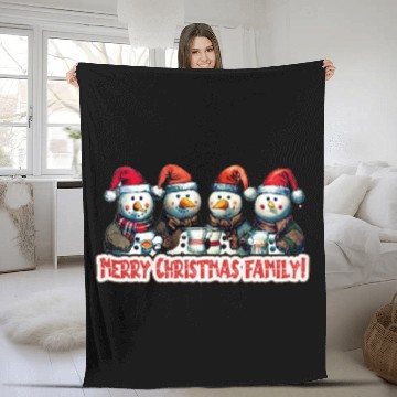 Discover Snowmen in christmas coral, image for end of year, Fleece Blankets