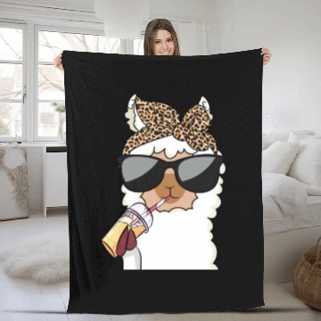 Discover Llama Leopard Girls Women Alpaca Lover Fleece Blankets