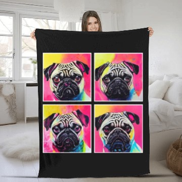 Discover Pug, anime, comic or retro style. I love my dog! Fleece Blankets