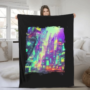 Discover Cool Japanese World Japan Neon City Fleece Blankets