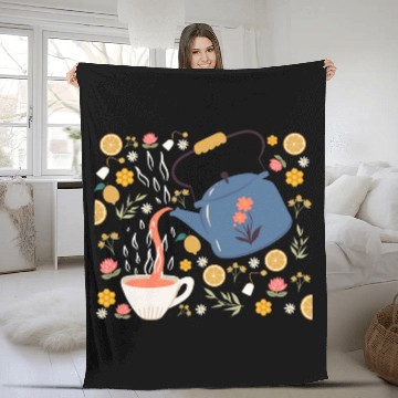 Discover Teapot Design Flower Tea Lover Fleece Blankets